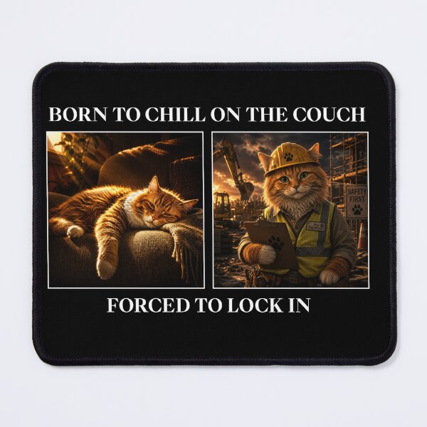 Item preview, Funny Construction Cat T Shirt, Born to Chill on the Couch, Forced to Lock In, Site Supervisor Gift, Builder Work Shirt designed and sold by cozydrops.