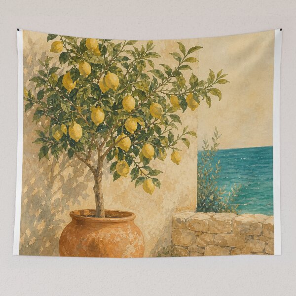 Item preview, Lemon Tree by the Sea Watercolour Coastal designed and sold by GoldenHourWalls.
