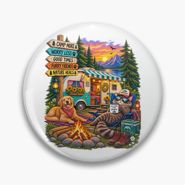 Item preview, Camp More Worry Less Funny Cat & Dog Camping Adventure designed and sold by BrandonArtWorld.