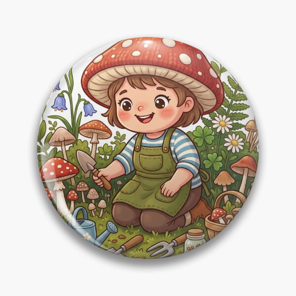 Item preview, Cute Mushroom Girl in Woodland Garden designed and sold by Biwbiwty.