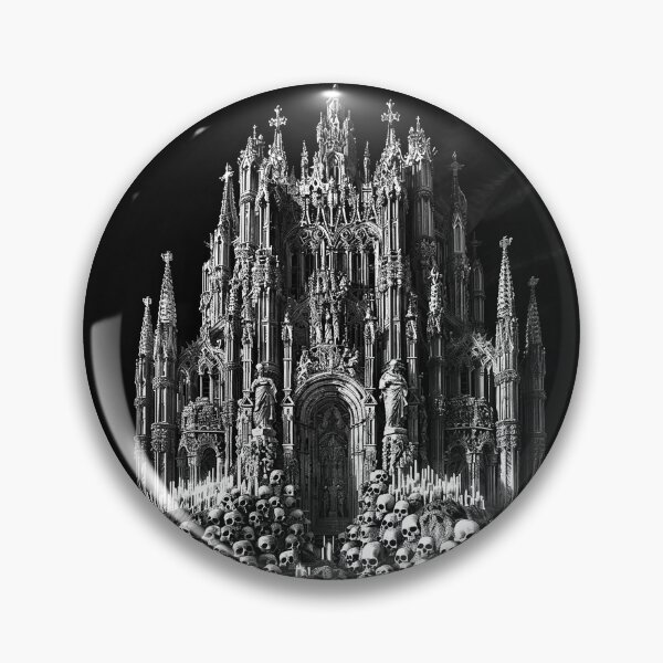 Item preview, Gothic Skull Cathedral Dark Medieval Church with Candles designed and sold by inkoutninja.