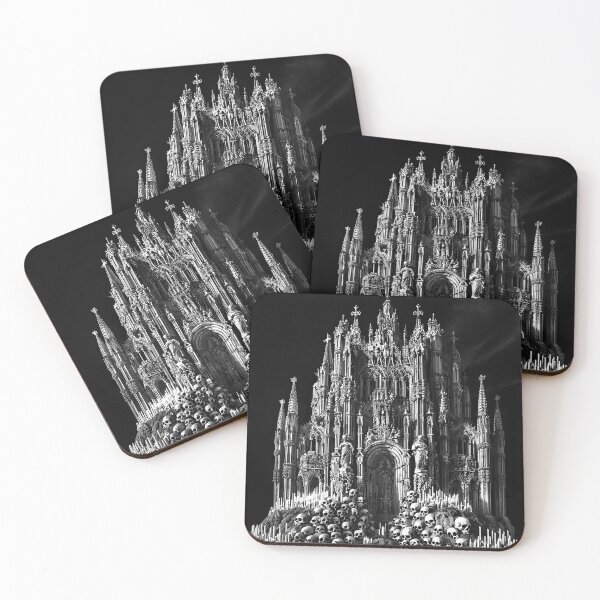 Item preview, Gothic Skull Cathedral Dark Medieval Church with Candles designed and sold by inkoutninja.