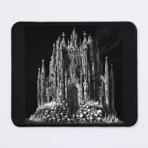 Item preview, Gothic Skull Cathedral Dark Medieval Church with Candles designed and sold by inkoutninja.