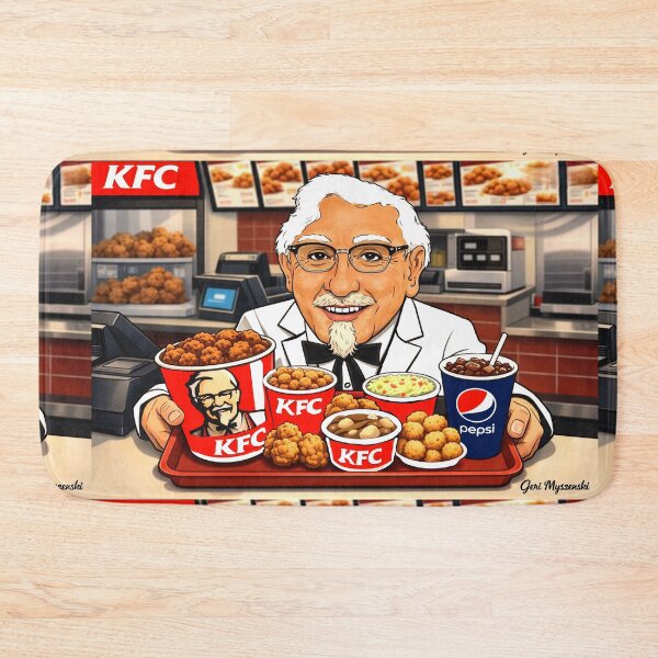 Item preview, Colonel Sanders Serving Classic KFC Feast – Retro Digital Cartoon Art designed and sold by The Art Queen Of Michigan .