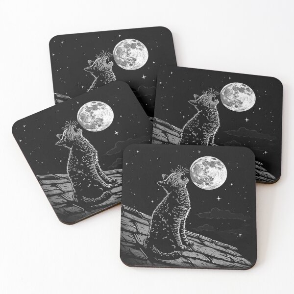 Item preview, Howling Cat Under Full Moon Gothic Celestial Night Art designed and sold by inkoutninja.