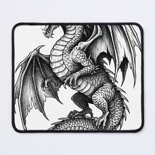Item preview, Epic Winged Dragon Black and White Fantasy Illustration designed and sold by DragonSerpent Ink.