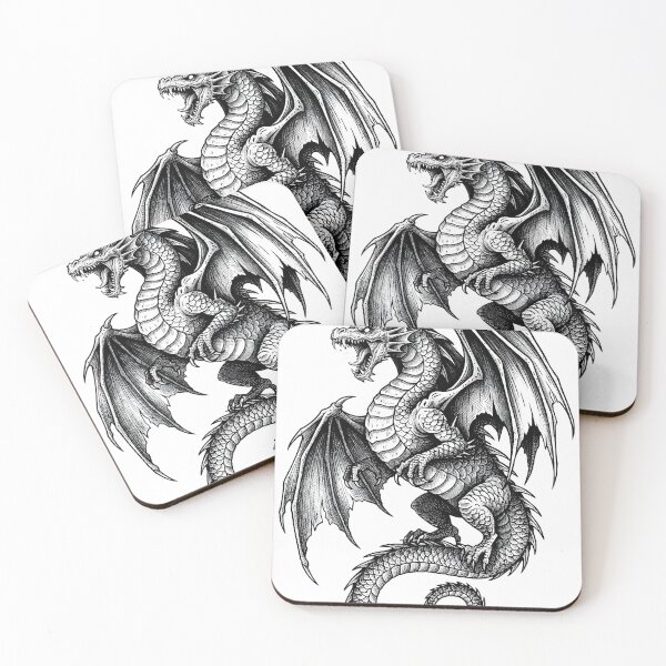 Item preview, Epic Winged Dragon Black and White Fantasy Illustration designed and sold by DragonSerpent Ink.