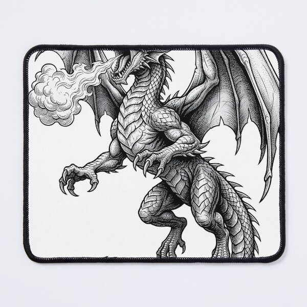 Item preview, Fierce Flying Dragon Breathing Fire – Dark Fantasy Dragon Art designed and sold by DragonSerpent Ink.