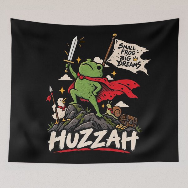 Item preview, Huzzah Frog Knight – Small Frog Big Dreams Medieval Fantasy Art designed and sold by Felipe-barg.
