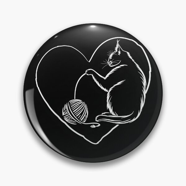 Item preview, Black Cat Playing with Yarn Heart Shaped Feline Love Art designed and sold by inkoutninja.