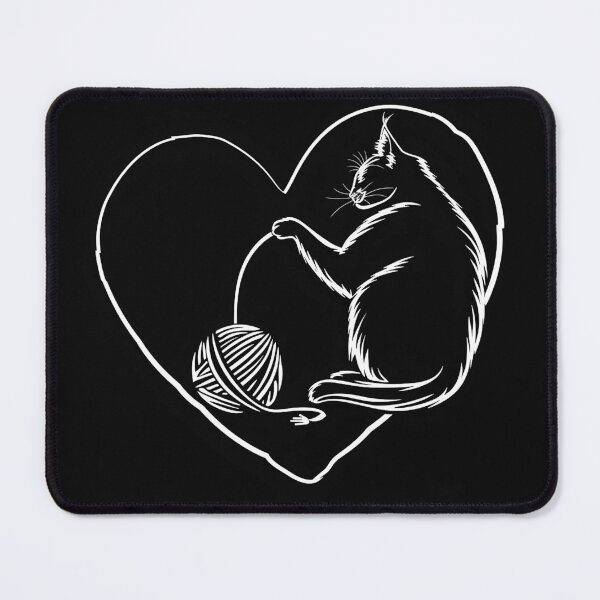 Item preview, Black Cat Playing with Yarn Heart Shaped Feline Love Art designed and sold by inkoutninja.