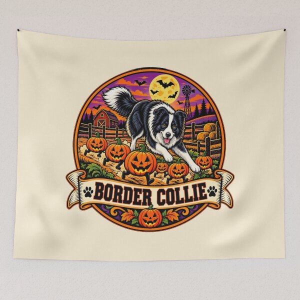Item preview, Border Collie Halloween Shirt – Vintage Farm Pumpkin Retro Badge Design designed and sold by Globalcitytees.