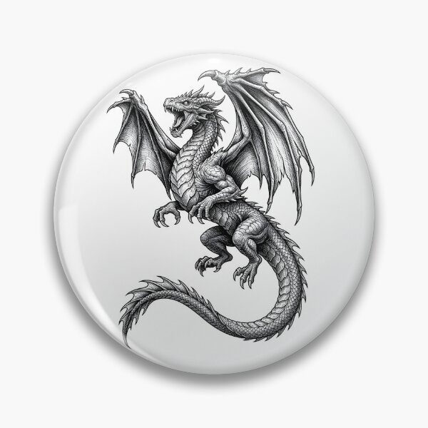 Item preview, Flying Dragon Fantasy Tattoo – Vintage Engraving Style designed and sold by DragonSerpent Ink.