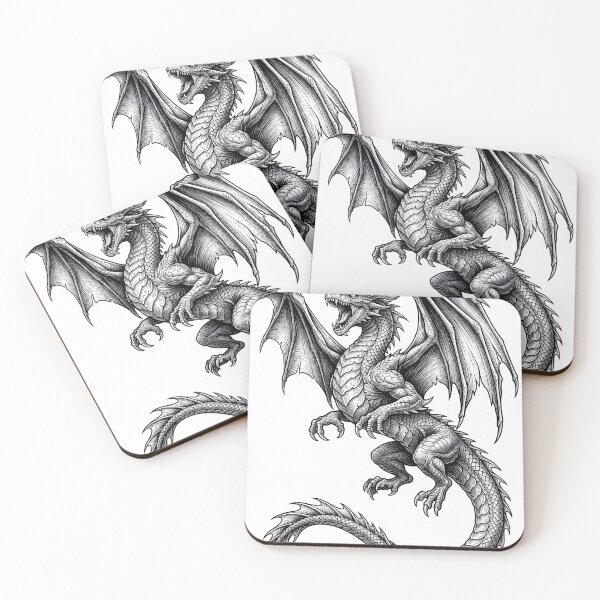 Item preview, Flying Dragon Fantasy Tattoo – Vintage Engraving Style designed and sold by DragonSerpent Ink.