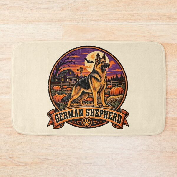 Item preview, German Shepherd Halloween Shirt – Retro Pumpkin Patch Guard Dog Badge Design designed and sold by Globalcitytees.