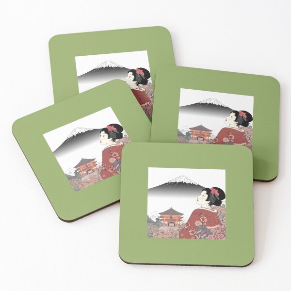 Item preview, Oiran Beauty Gazing at Mount Fuji – Ukiyo-e Style Illustration designed and sold by derideriworks.