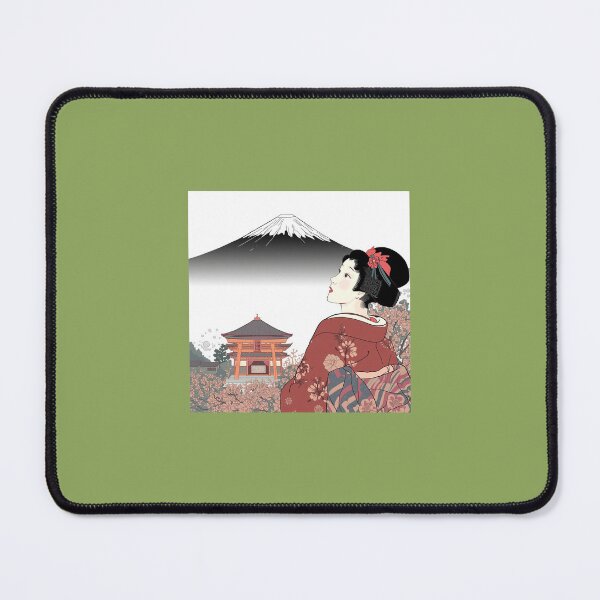 Item preview, Oiran Beauty Gazing at Mount Fuji – Ukiyo-e Style Illustration designed and sold by derideriworks.