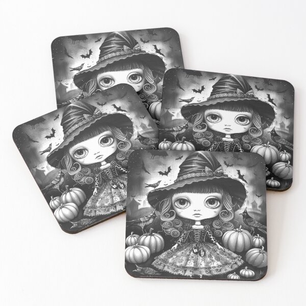 Item preview, Cute Gothic Witch Doll with Pumpkins Spooky Halloween Fantasy designed and sold by inkoutninja.
