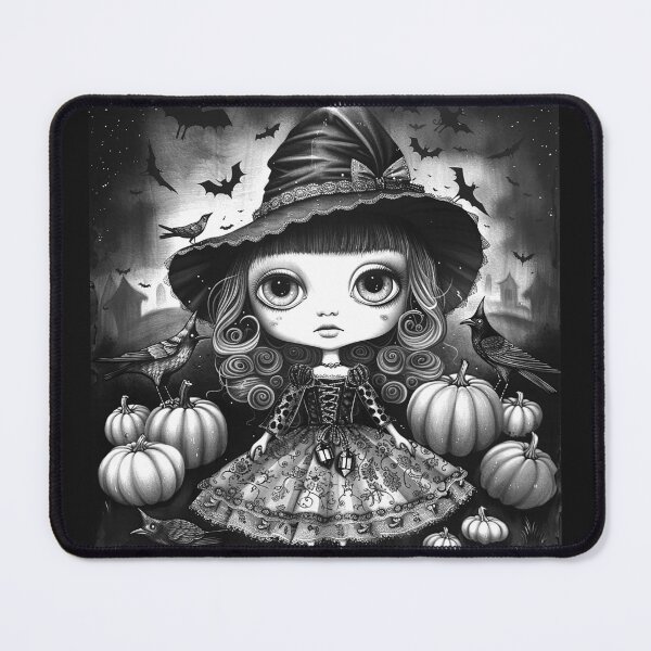 Item preview, Cute Gothic Witch Doll with Pumpkins Spooky Halloween Fantasy designed and sold by inkoutninja.