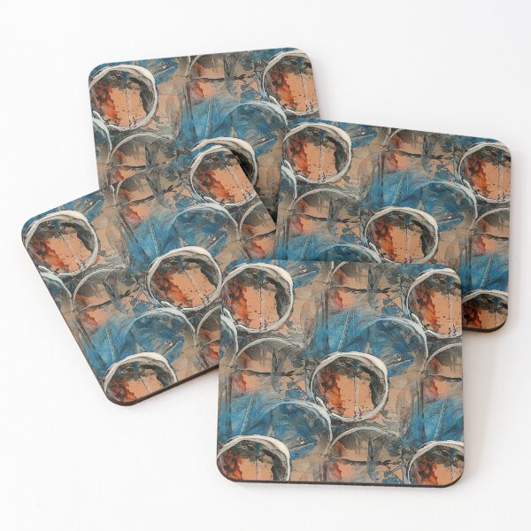 Item preview, White Painterly Circle Pattern in Orange and Blue designed and sold by Artistestella.