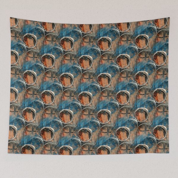 Item preview, White Painterly Circle Pattern on Orange and Blue designed and sold by Artistestella.