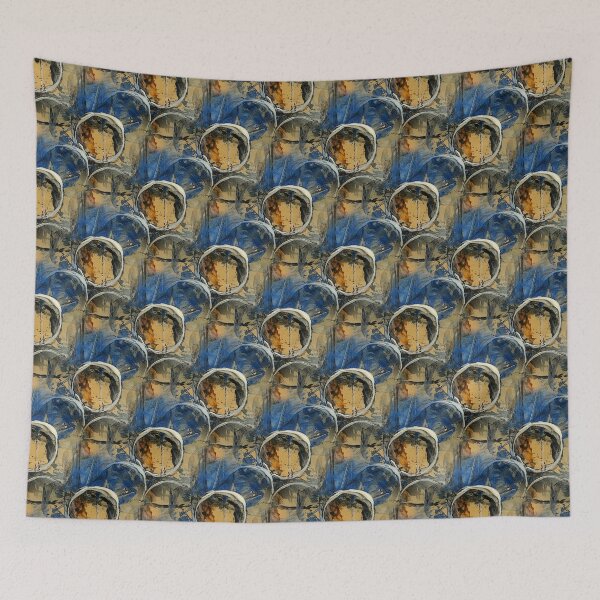 Item preview, White Painterly Circle Pattern on Yellow and Blue designed and sold by Artistestella.