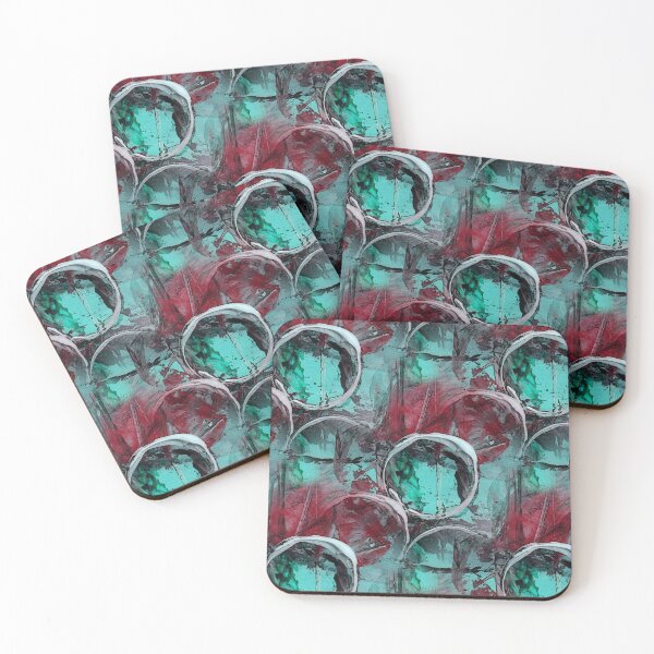 Item preview, White Painterly Circle Pattern in Red and Aquamarine designed and sold by Artistestella.