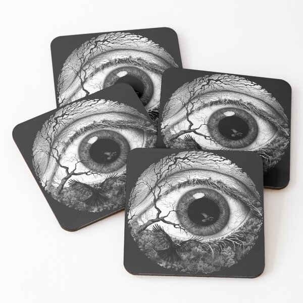 Item preview, Surreal Eye with Ravens and Branches Dark Nature Vision Art designed and sold by inkoutninja.