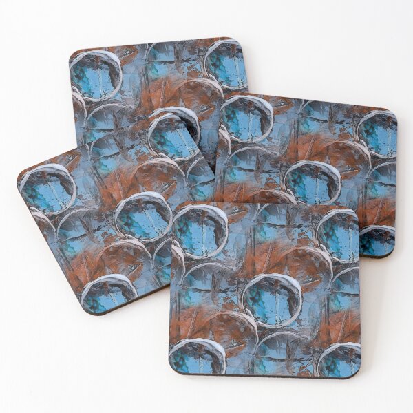 Item preview, White Painterly Circle Pattern in Brown and Blue designed and sold by Artistestella.