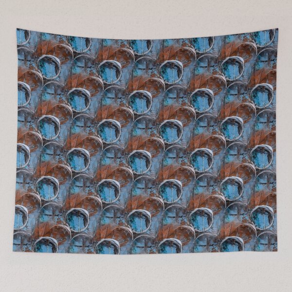 Item preview, White Painterly Circle Pattern on Brown and Blue designed and sold by Artistestella.