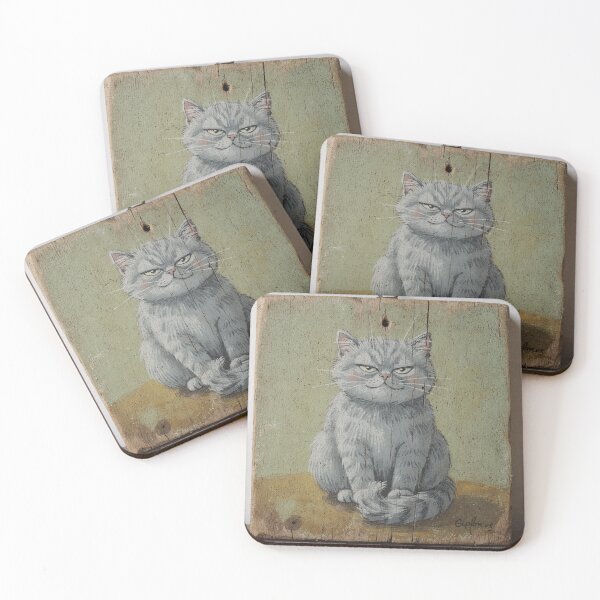 Item preview, Sleepy Chartreux Cat Folk Painting designed and sold by PictorialWhimsy.