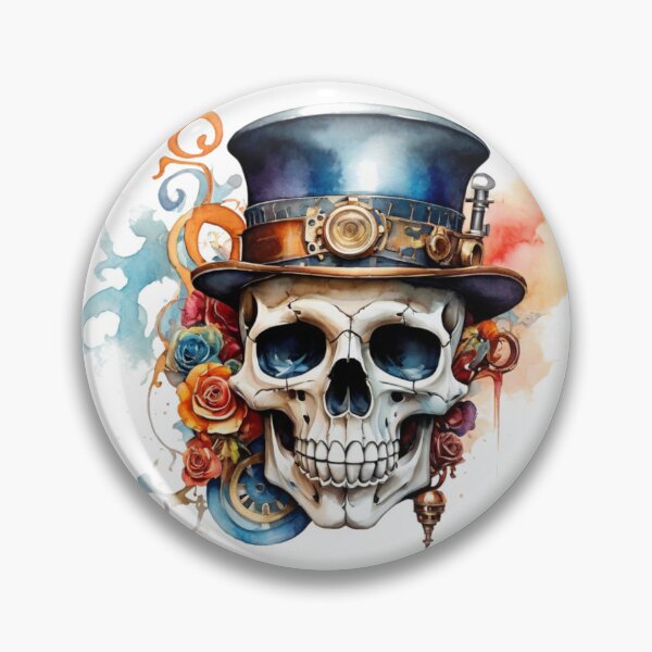 Item preview, Steampunk skull with top hat – watercolor with roses & gears designed and sold by Rose Design & Photos.