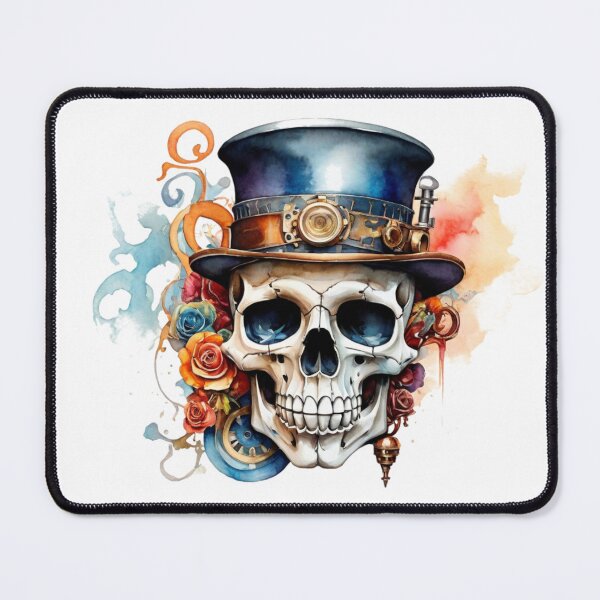 Item preview, Steampunk skull with top hat – watercolor with roses & gears designed and sold by Rose Design & Photos.