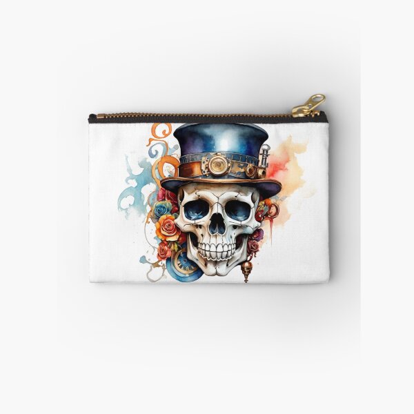 Item preview, Steampunk skull with top hat – watercolor with roses & gears designed and sold by Rose Design & Photos.