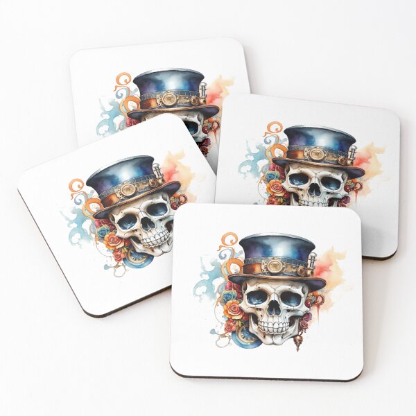 Item preview, Steampunk skull with top hat – watercolor with roses & gears designed and sold by Rose Design & Photos.