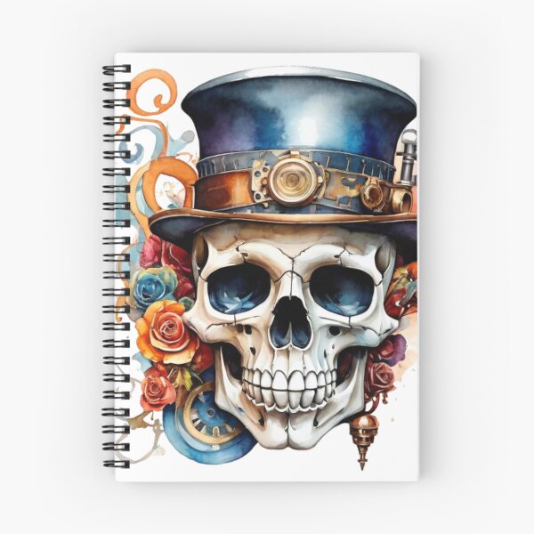 Item preview, Steampunk skull with top hat – watercolor with roses & gears designed and sold by Rose Design & Photos.