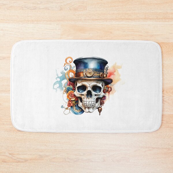 Item preview, Steampunk skull with top hat – watercolor with roses & gears designed and sold by Rose Design & Photos.