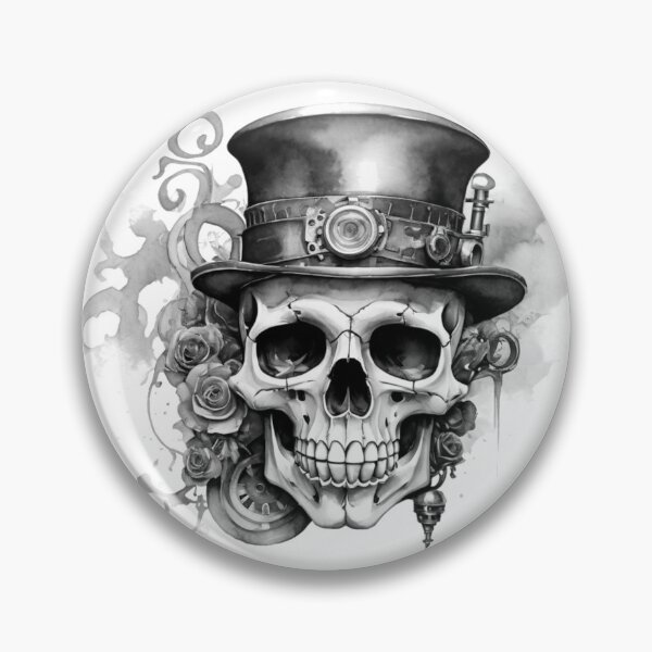 Item preview, Steampunk skull with top hat – watercolor with roses & gears designed and sold by Rose Design & Photos.