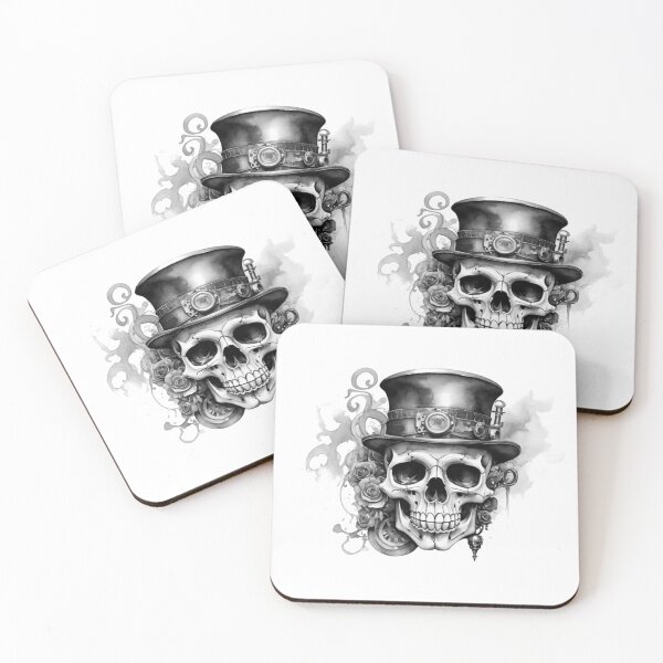 Item preview, Steampunk skull with top hat – watercolor with roses & gears designed and sold by Rose Design & Photos.