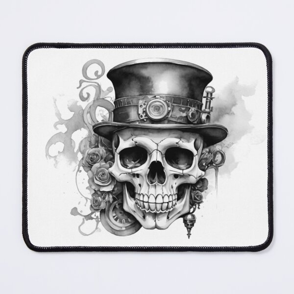 Item preview, Steampunk skull with top hat – watercolor with roses & gears designed and sold by Rose Design & Photos.