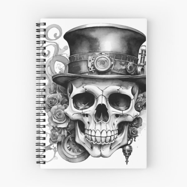 Item preview, Steampunk skull with top hat – watercolor with roses & gears designed and sold by Rose Design & Photos.