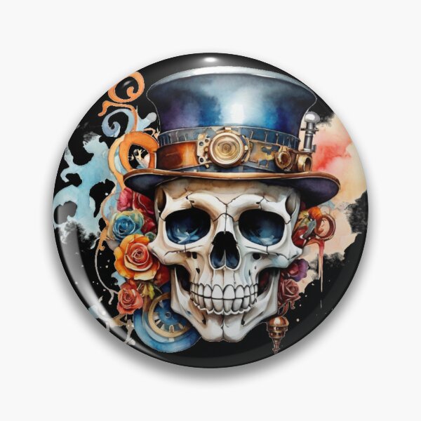 Item preview, Steampunk skull with top hat – watercolor with roses & gears designed and sold by Rose Design & Photos.