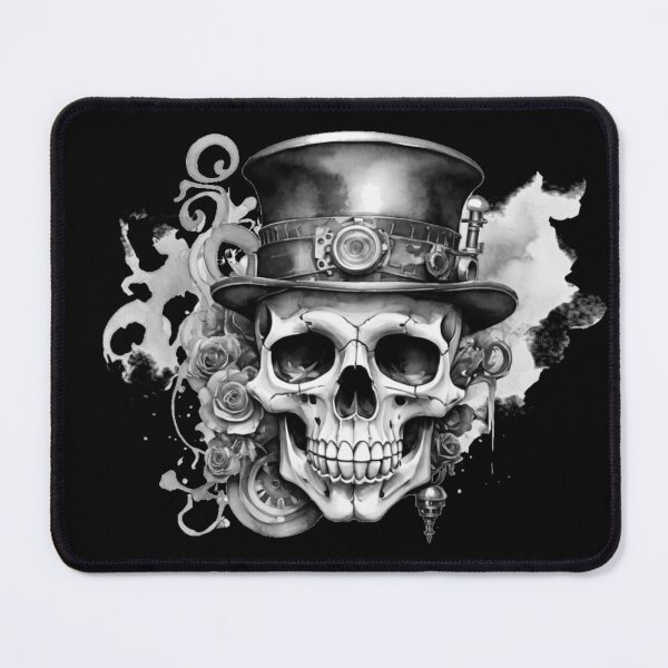 Item preview, Steampunk skull with top hat – watercolor with roses & gears designed and sold by Rose Design & Photos.
