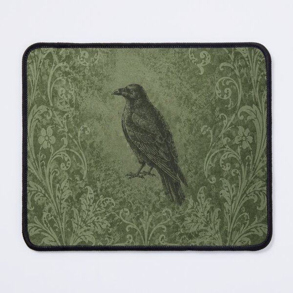 Item preview, Green Whimsigoth Raven: Gothic Damask Crow Aesthetic designed and sold by BrontesWhimsyStore.
