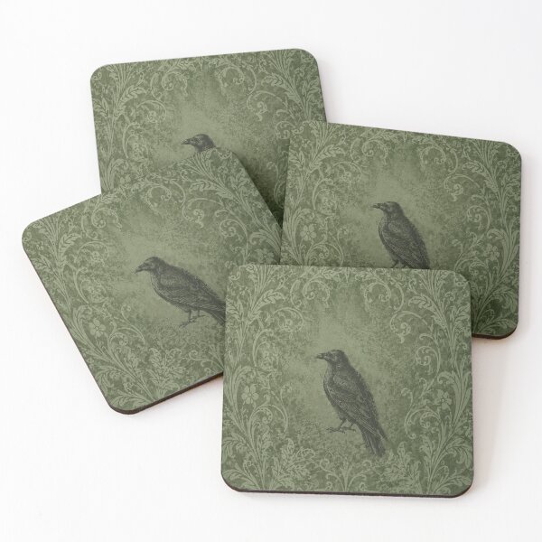 Item preview, Green Whimsigoth Raven: Gothic Damask Crow Aesthetic designed and sold by BrontesWhimsyStore.