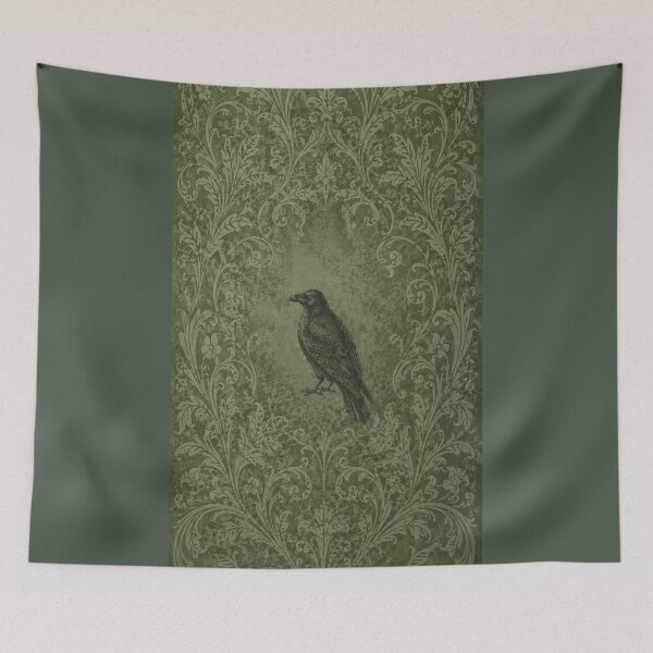 Item preview, Green Whimsigoth Raven: Gothic Damask Crow Aesthetic designed and sold by BrontesWhimsyStore.