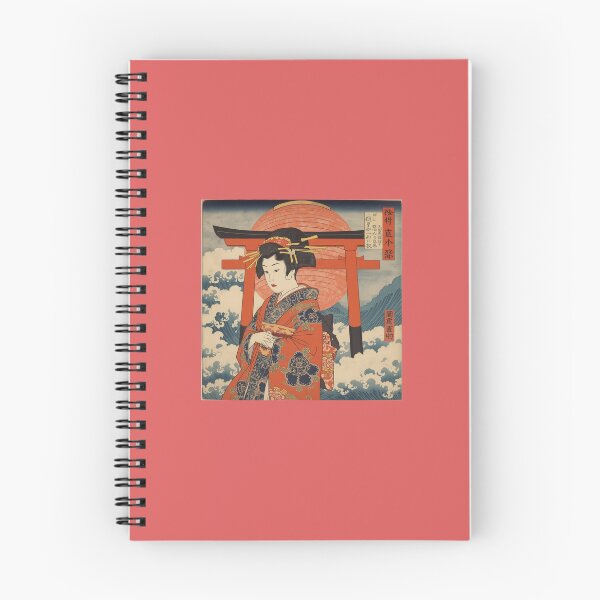 Item preview, Oiran Courtesan with Torii Gate and Waves – Traditional Ukiyo-e Woodblock Print designed and sold by derideriworks.