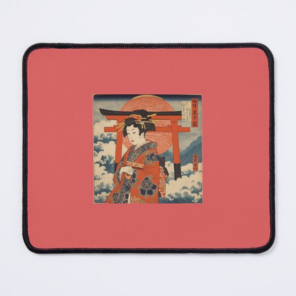 Item preview, Oiran Courtesan with Torii Gate and Waves – Traditional Ukiyo-e Woodblock Print designed and sold by derideriworks.