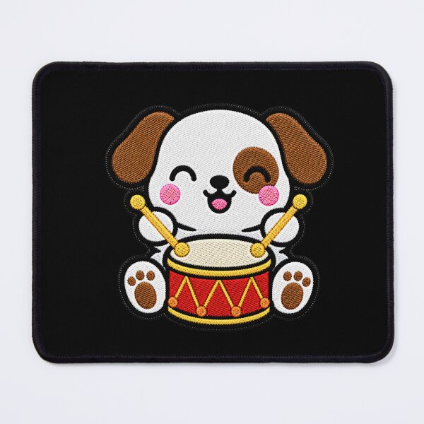 Item preview, Cute Puppy Playing Red Drum Kawaii Embroidery Patch designed and sold by ColorSplash123.