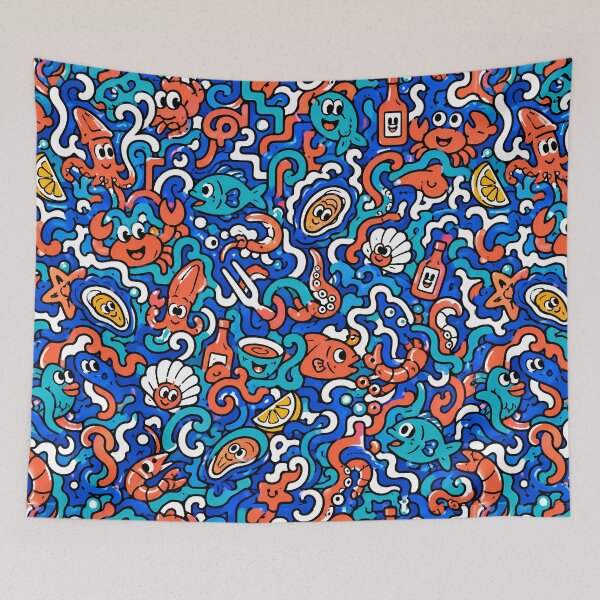Item preview, Ocean Seafood Catch (Nautical Food x Pop Art) designed and sold by Thai Vibe Studio.